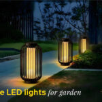 Decorative LED garden lights along pathway