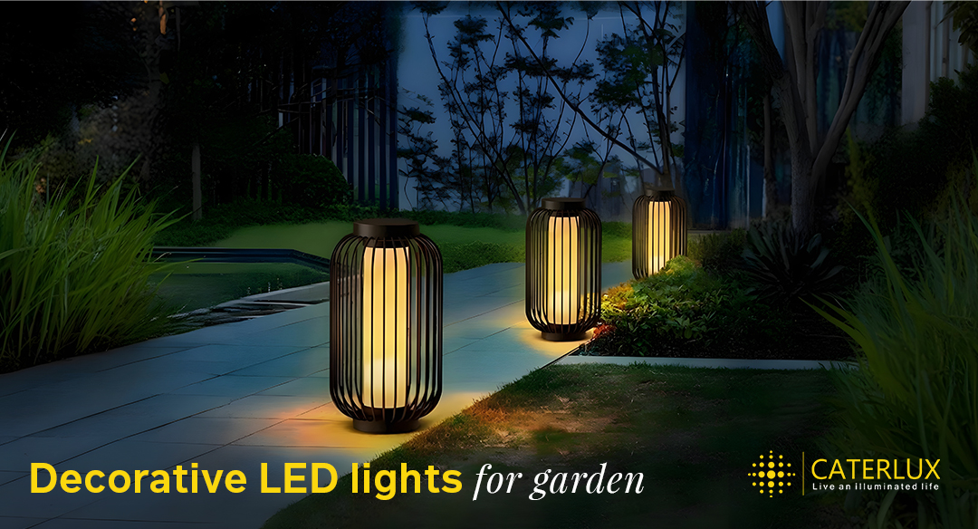 Decorative LED garden lights along pathway