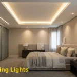 Luxury bedroom with modern false ceiling lights and cove lighting design